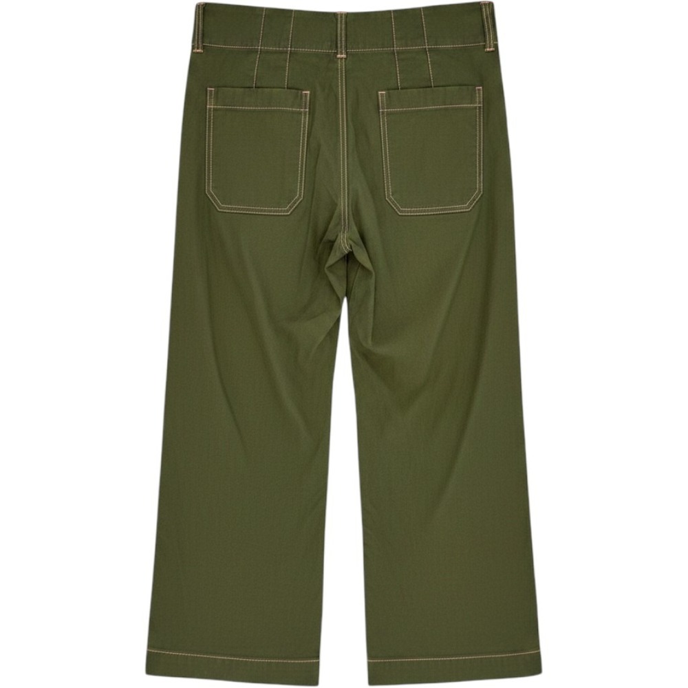Maeve Anthropologie The Colette Olive Green Pink Stitch Wide Leg Crop Pants 28
